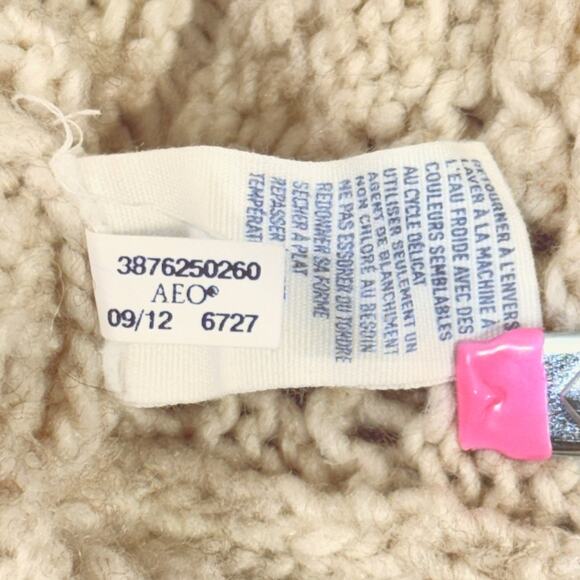 American Eagle 2012 Open Crochet Sweater S Y2K Boho Cottage Wool Scalloped Cream - Picture 7 of 9